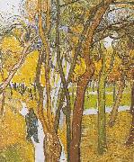 Walkers in the park with falling leaves Vincent Van Gogh